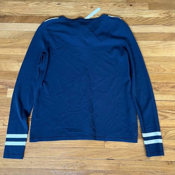 Weekend Max Mara Navy White Stripe Long Sleeve Blouse Small 90s Designer - Picture 2 of 8